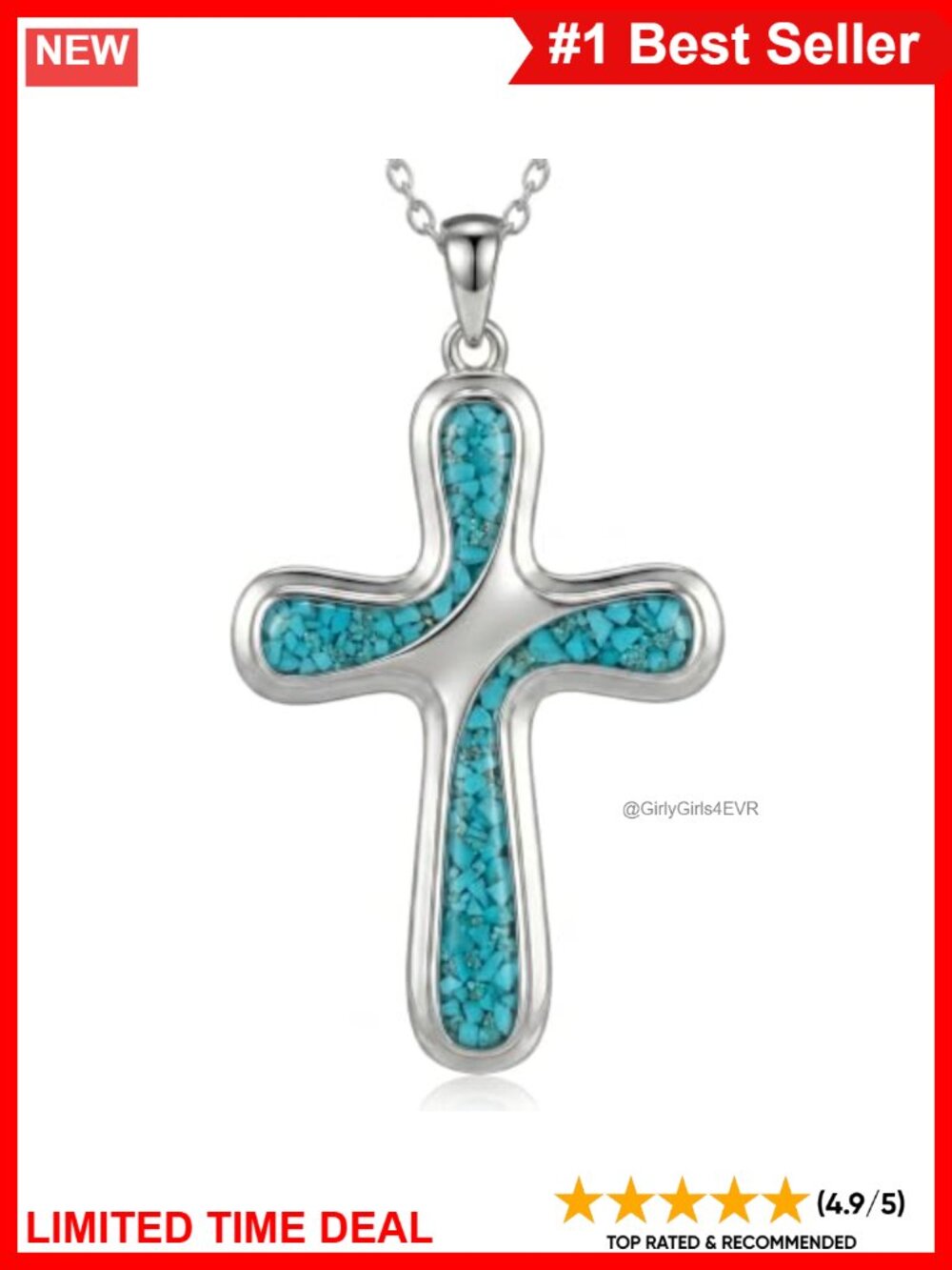 925 Sterling Silver Natural Turquoise Cross Necklace Pendant Jewelry Gift
